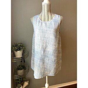 J Jill Pure Jill Linen Top Blue White Sleeveless Shirt SMALL PETITE